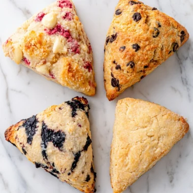 Delicious homemade cranberry walnut scones on a wooden table