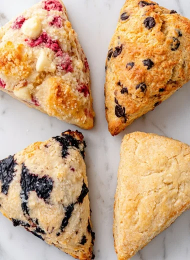 Delicious homemade cranberry walnut scones on a wooden table