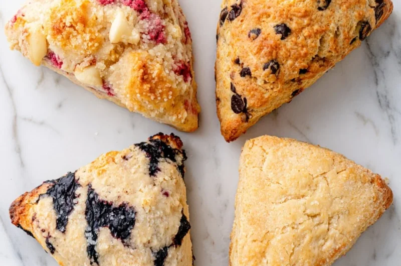 Delicious homemade cranberry walnut scones on a wooden table